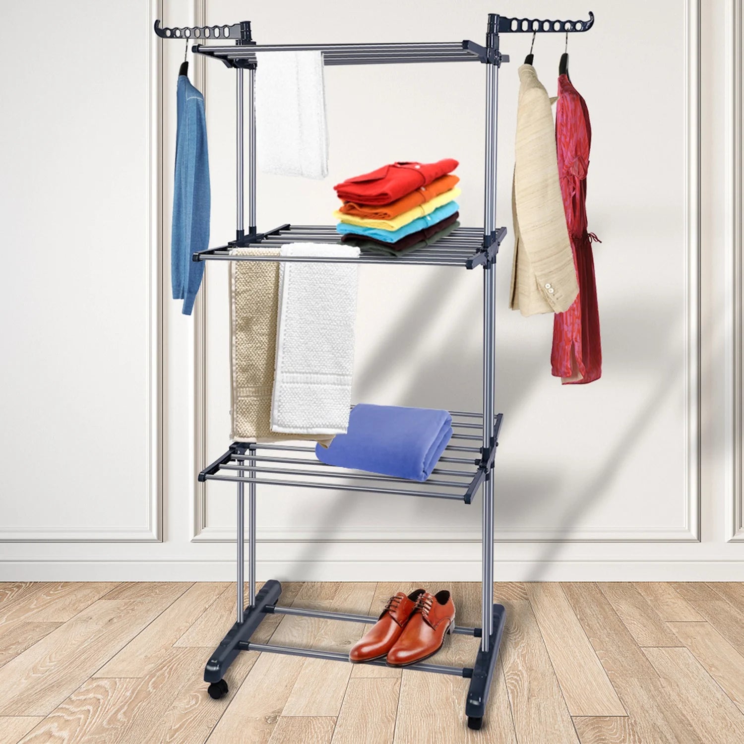 3 Tier Foldable Rolling Laundry Drying Rack Q879
