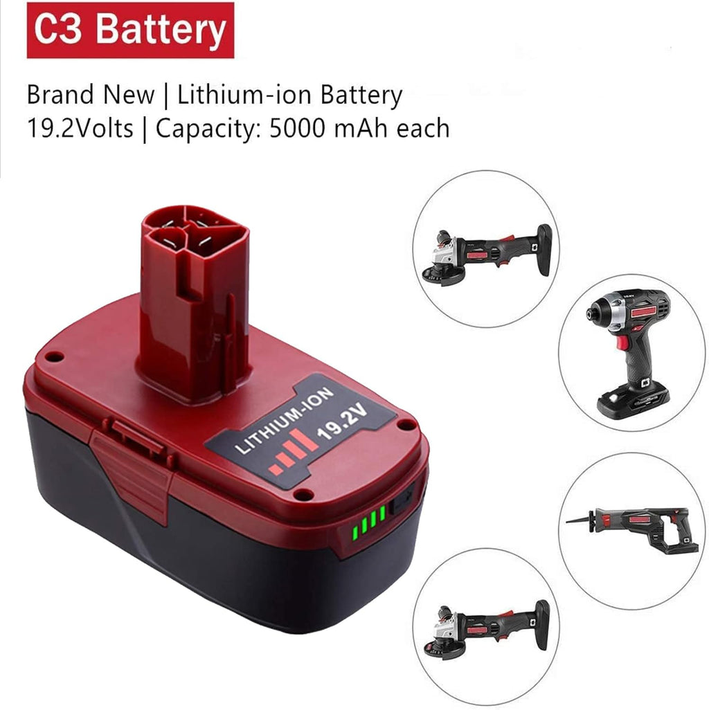 2Pack 5.0Ah C3 Lithium Battery for Craftsman 19.2 Volt Cordless Battery Pack Y196
