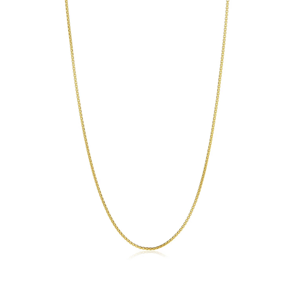 24k Yellow Gold Plated Stainless Steel Square Box Choker Chain Necklace, 16 inches J356