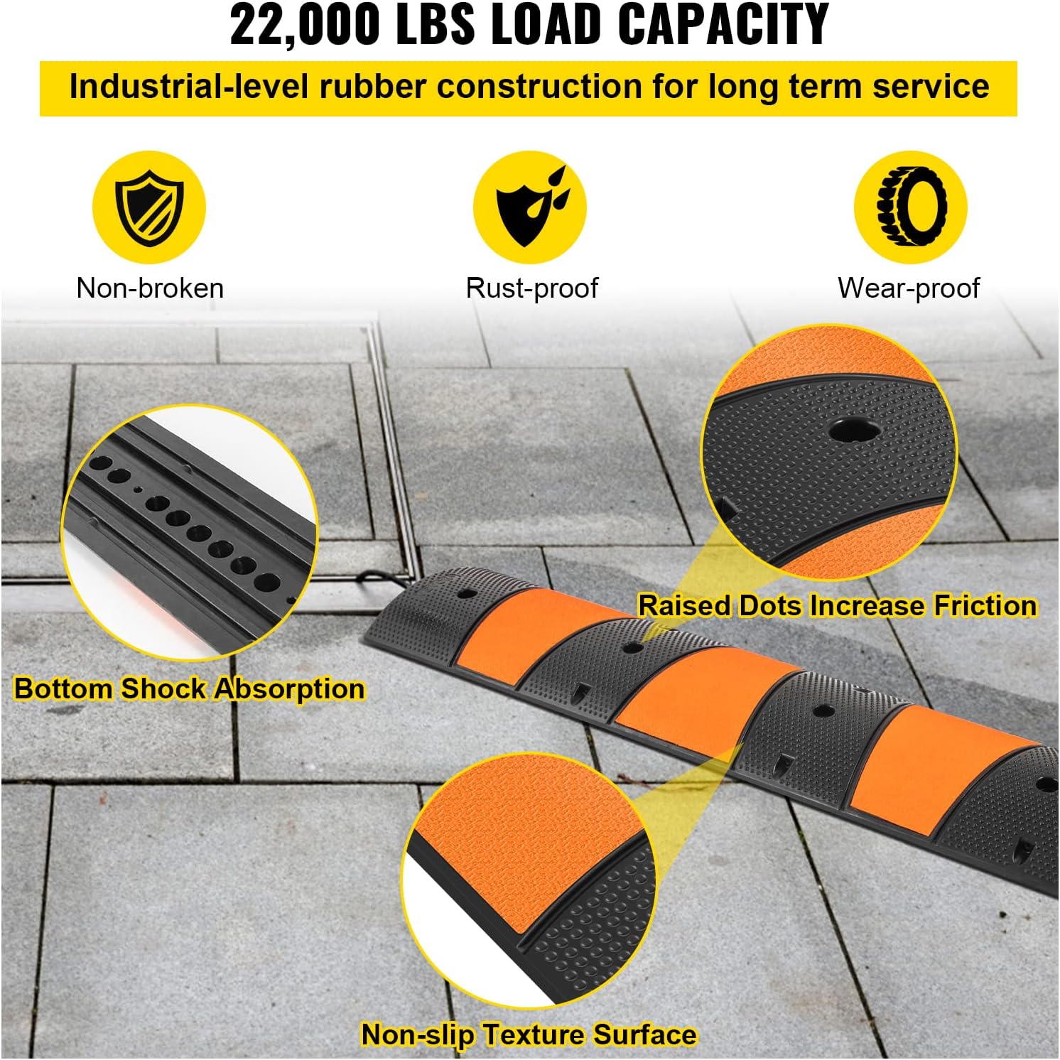 Rubber Speed Bump, 2 Pack, 72.8 Long Modular Speed Bump, 22000 LBS Load Capacity N856493