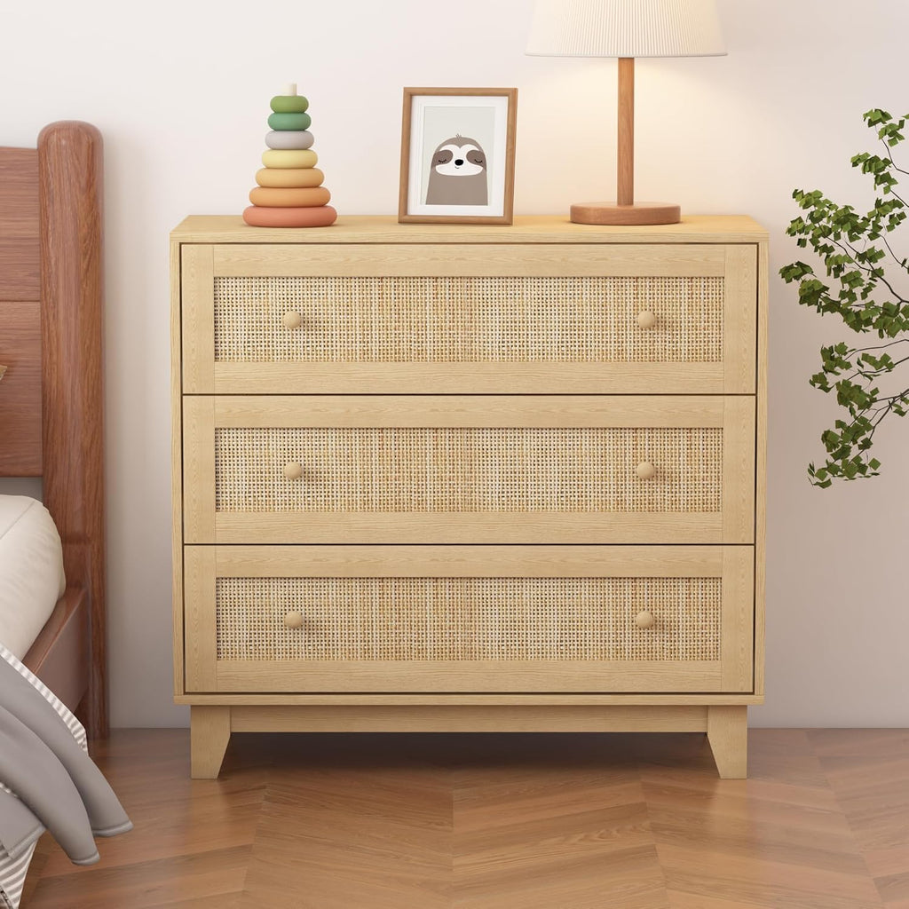 3 Drawer Natural Rattan Wood Dresser O98471