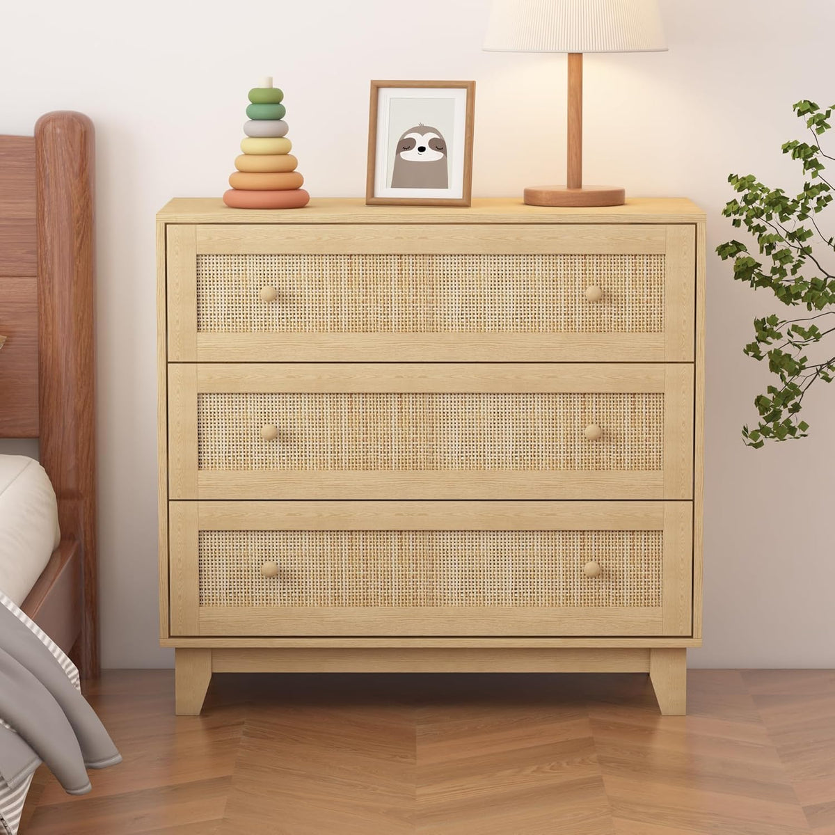 3 Drawer Natural Rattan Wood Dresser O98471