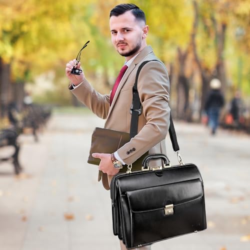 Leather Briefcase with Lock Attache Case 15.6 Inch Laptop Doctor Bag K6100