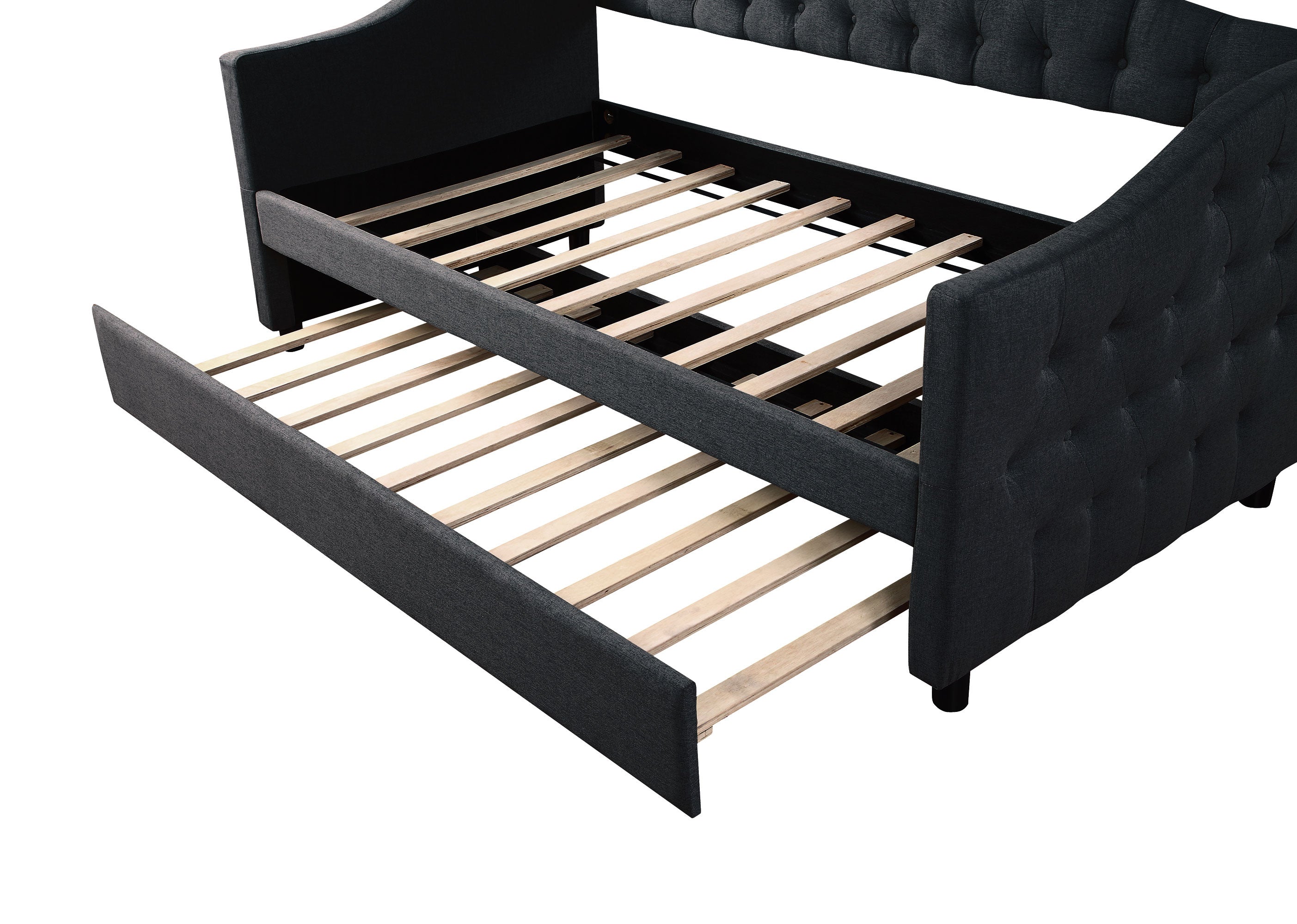 Dark Gray Wood Tufted Twin Size Daybed with Trundle S134