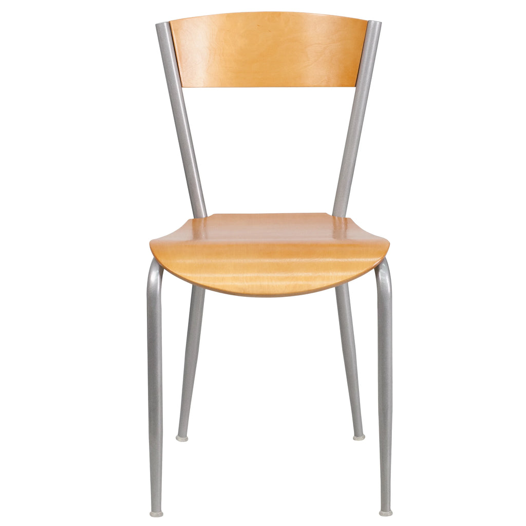 2 Pack Silver Metal Restaurant Chair with Natural Wood Back and Seat R824749
