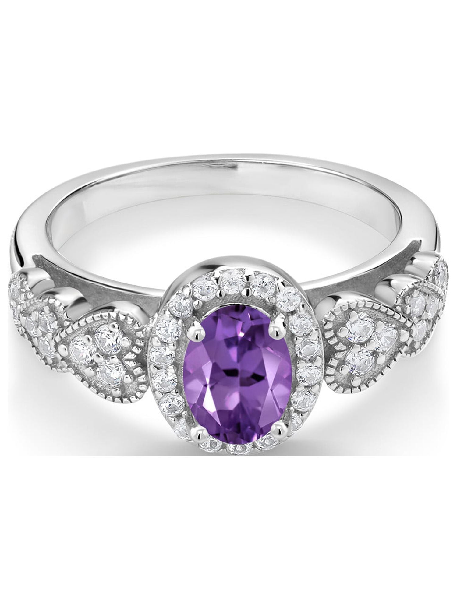 925 Sterling Silver Purple Amethyst Engagement Ring F53476