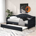 Dark Gray Wood Tufted Twin Size Daybed with Trundle S134