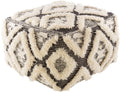Black Cream Handmade Wool Pouf I173586