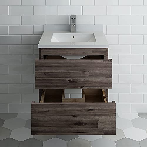 24 Inch Wall Hung Bathroom Vanity with Quartz Countertop and Ceramic Sink S451877