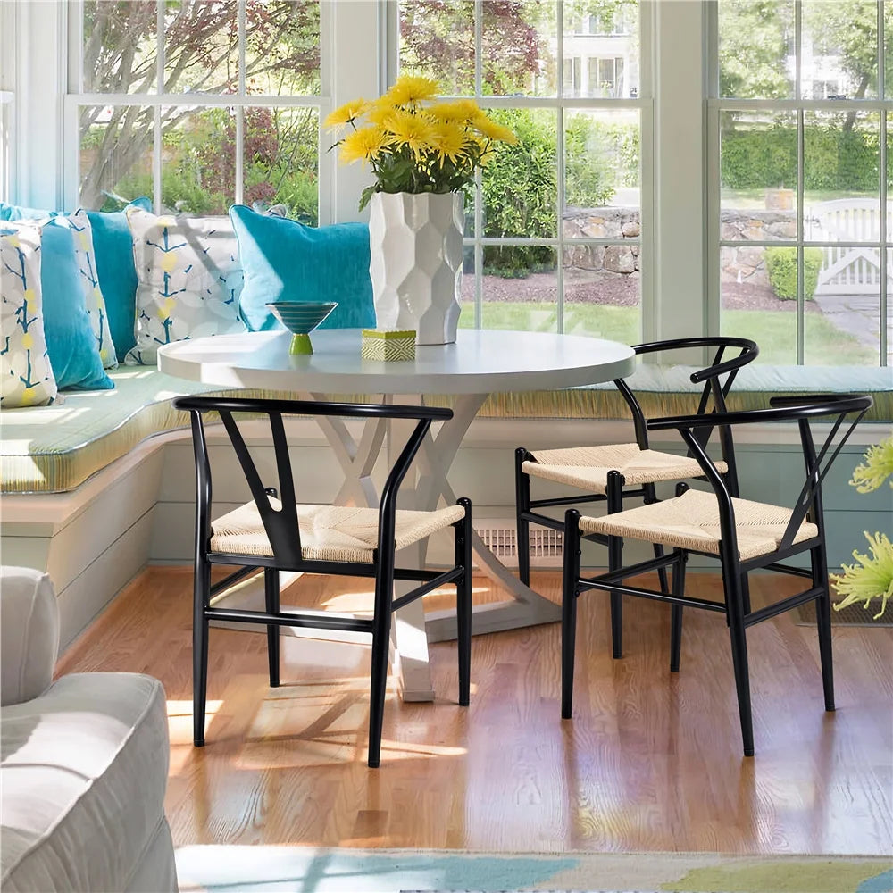 Set of 2 Black Metal Dining Chair with Y-Shaped Backrest X511378