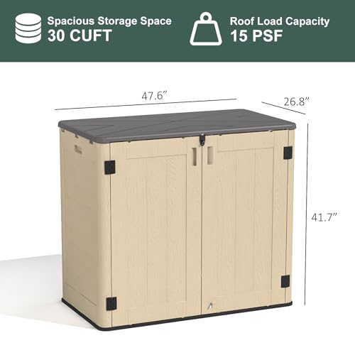 60 Cu.Ft Vertical Outdoor Storage Shed, Resin, Khaki N4608
