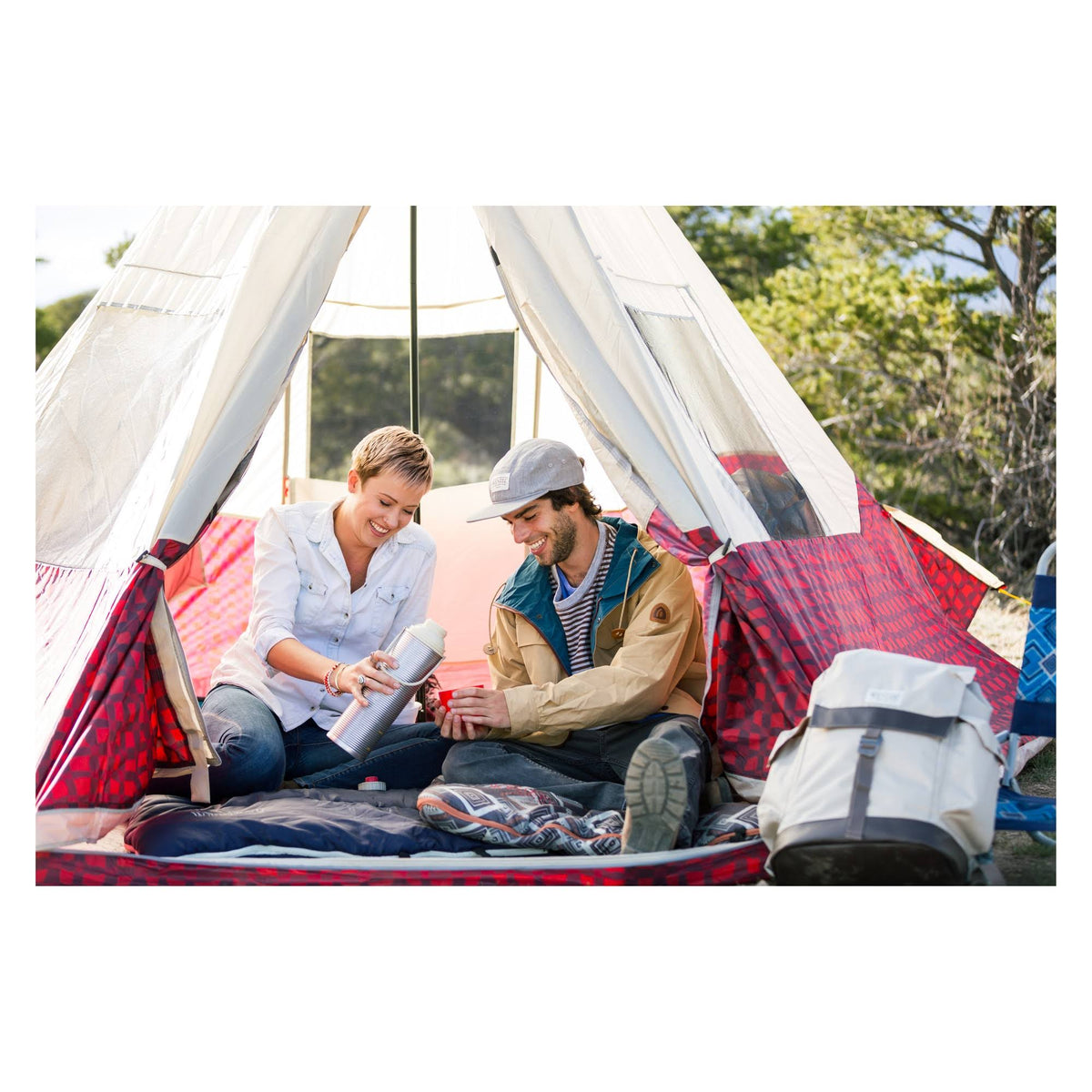 Red Plaid 5 Person Camping Teepee Tent I1270