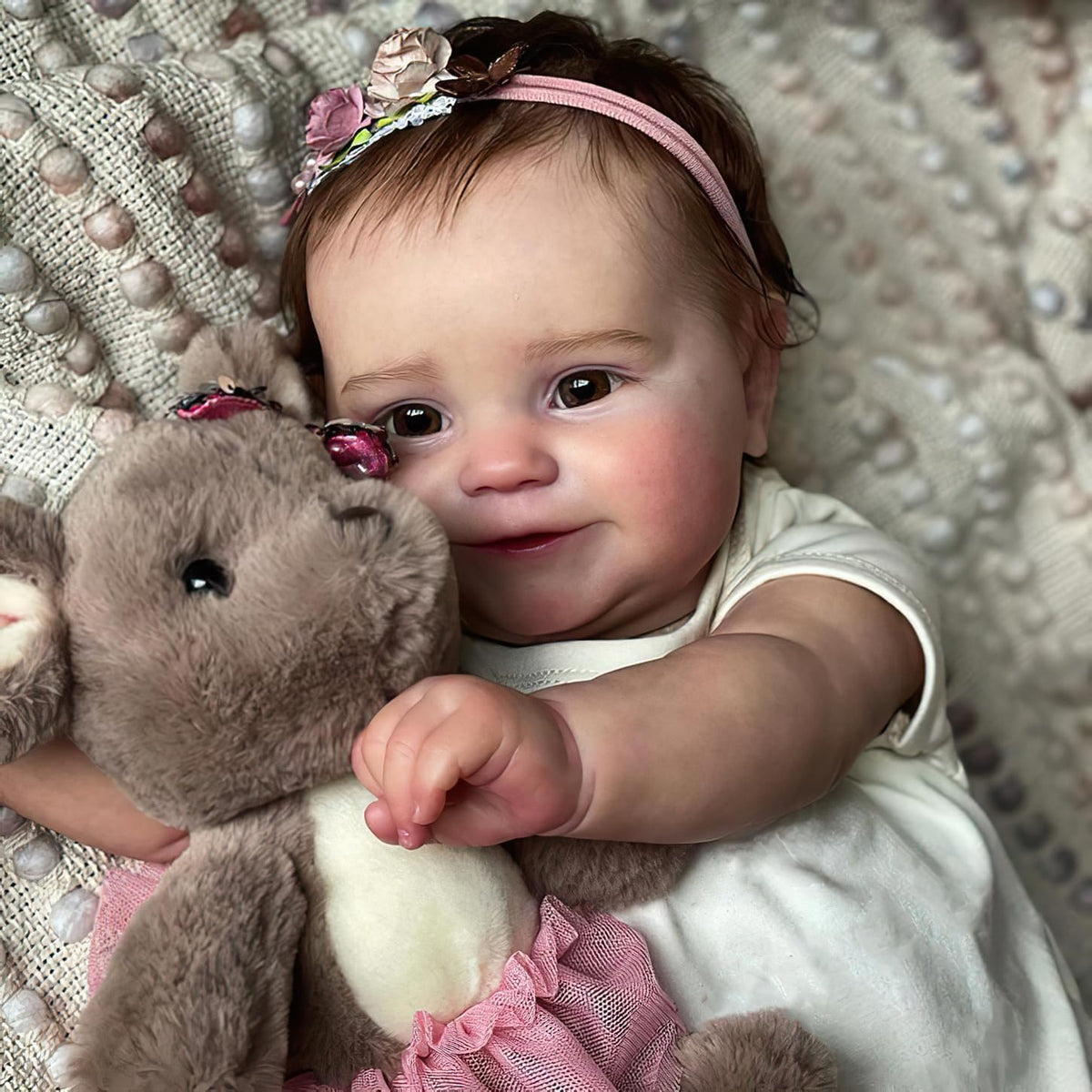 20 Inches Real Baby Size Rooted Hair Lifelike Smiling Reborn Baby Doll Full Body Silicone Vinyl Anatomically Correct Realistic Newborn Girl Dolls Waterproof Toy F16143