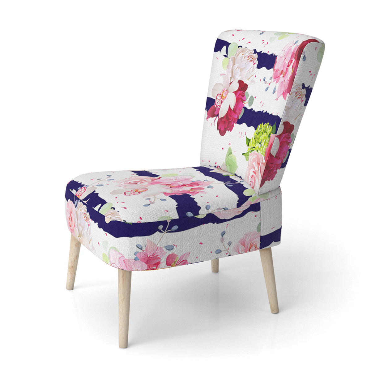 Pink Bouquet Flowers Upholstered Patterned Accent Chair and Arm Chair M426162