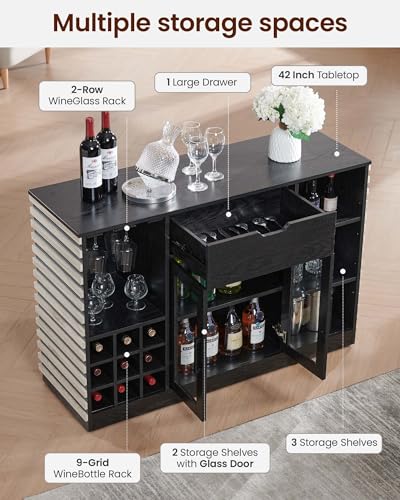 Grey Wine Bar Cabinet with Glass Door & Drawer G185