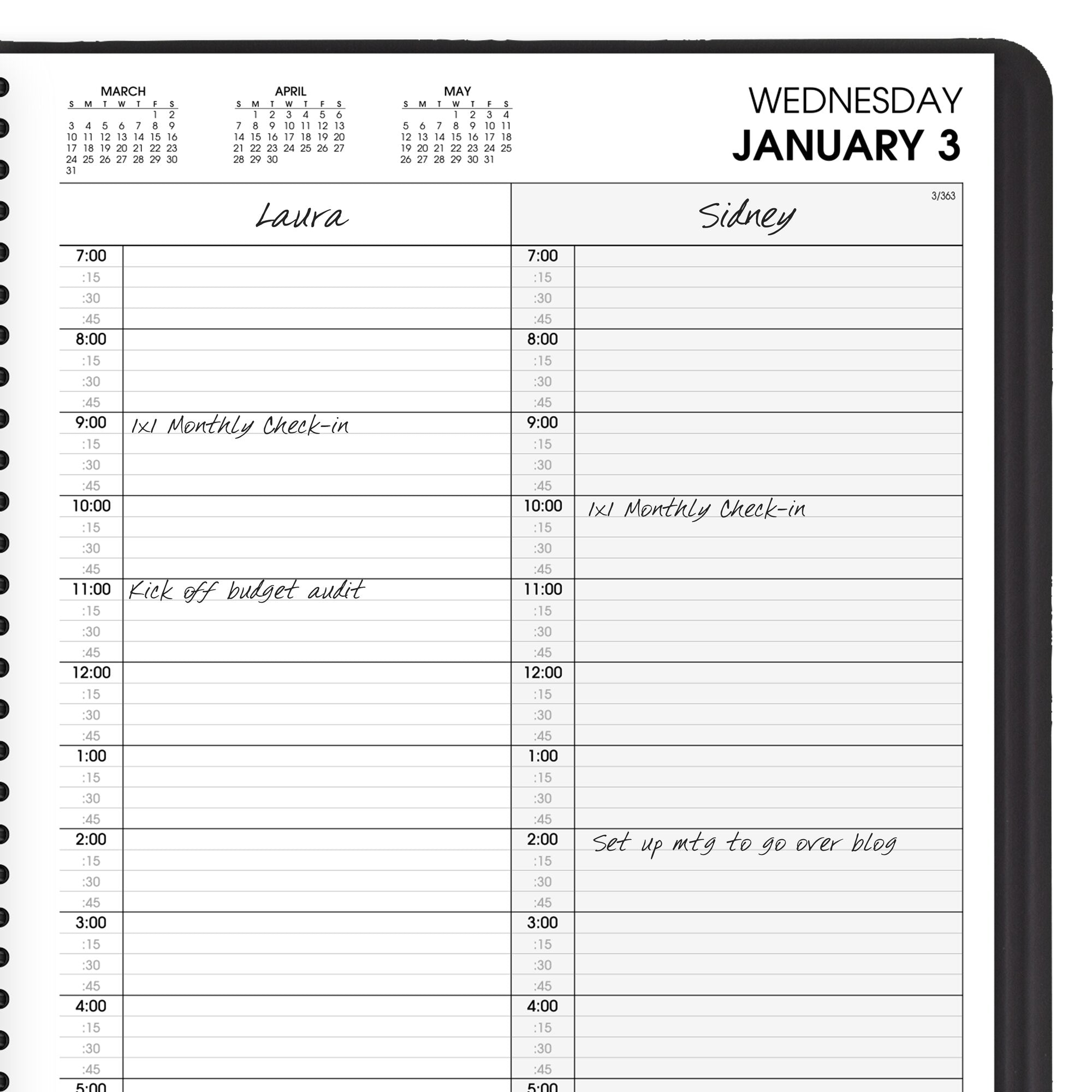 Two Person Daily Appointment Book Black Large 8 x 11 E36599
