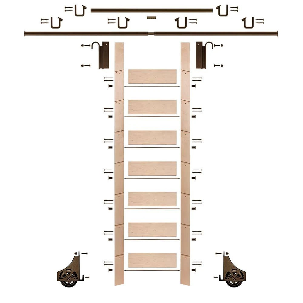 92 in. Un-Finished Maple Library Ladder Kit with 12 ft. Rail T62140