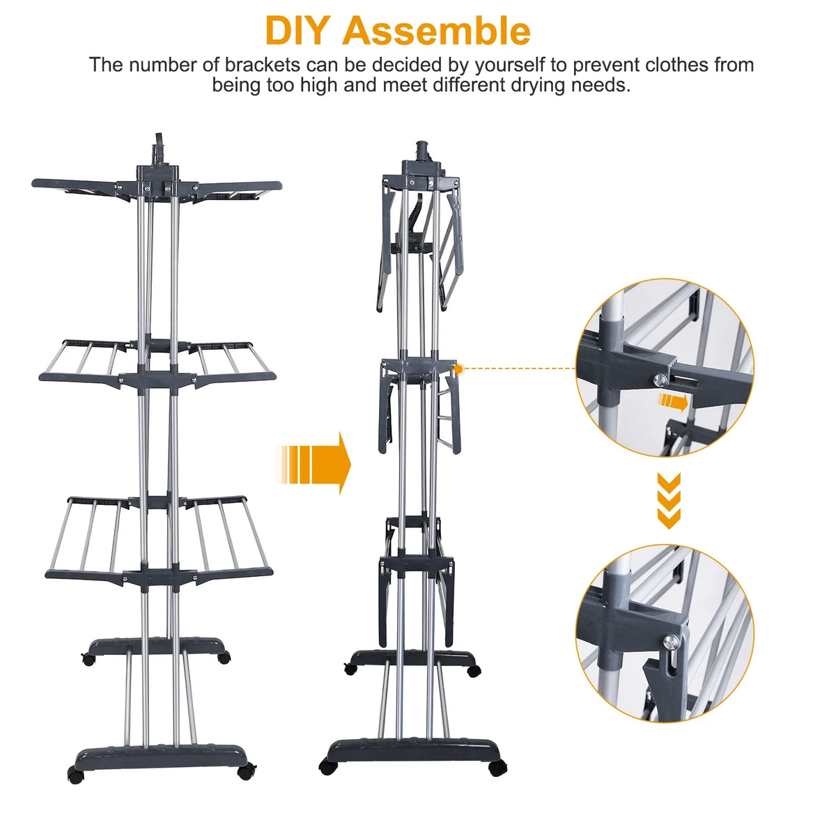 3 Tier Foldable Rolling Laundry Drying Rack Q879