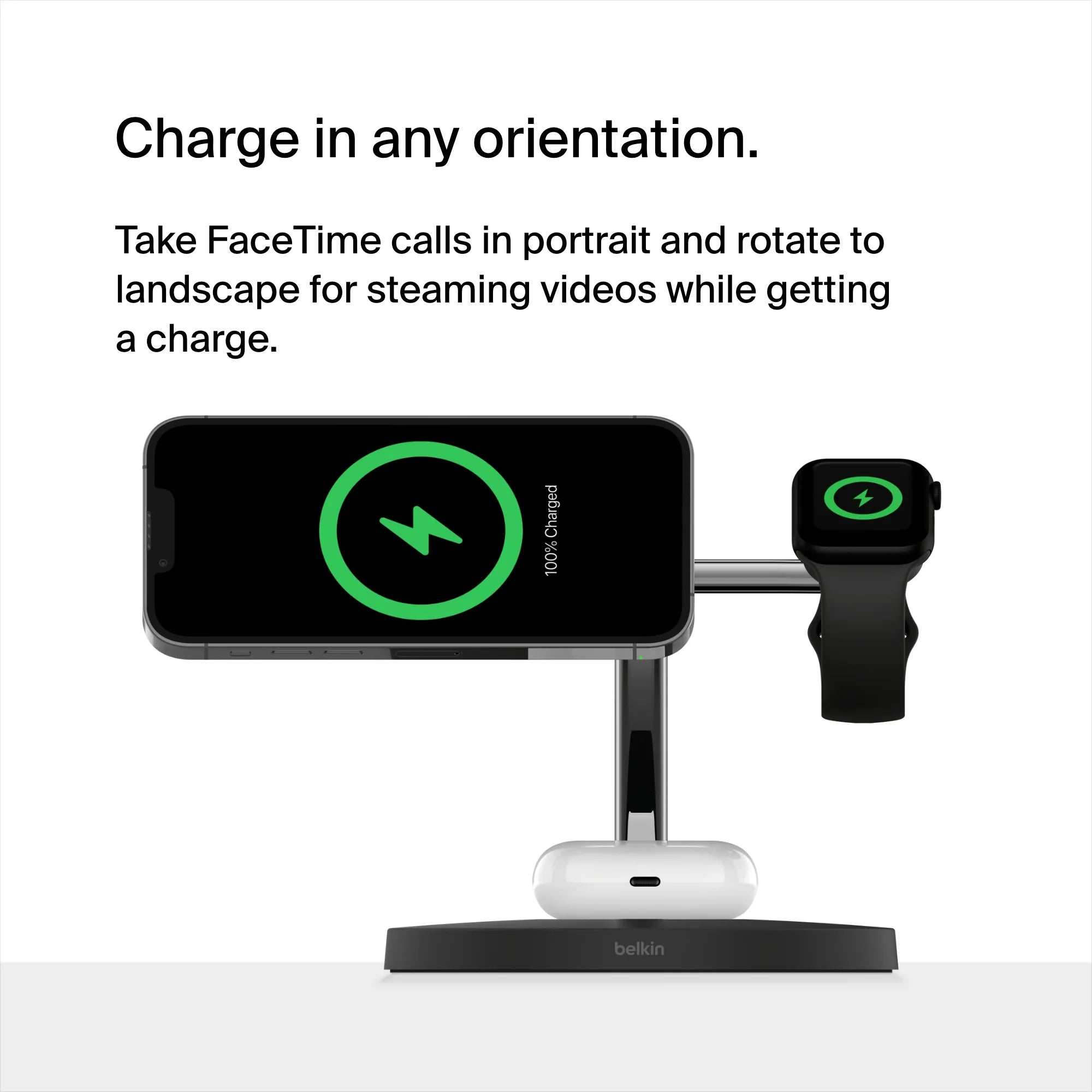 Black 3-in-1 Wireless Charging Stand for iPhone, Apple Watch, AirPods E821