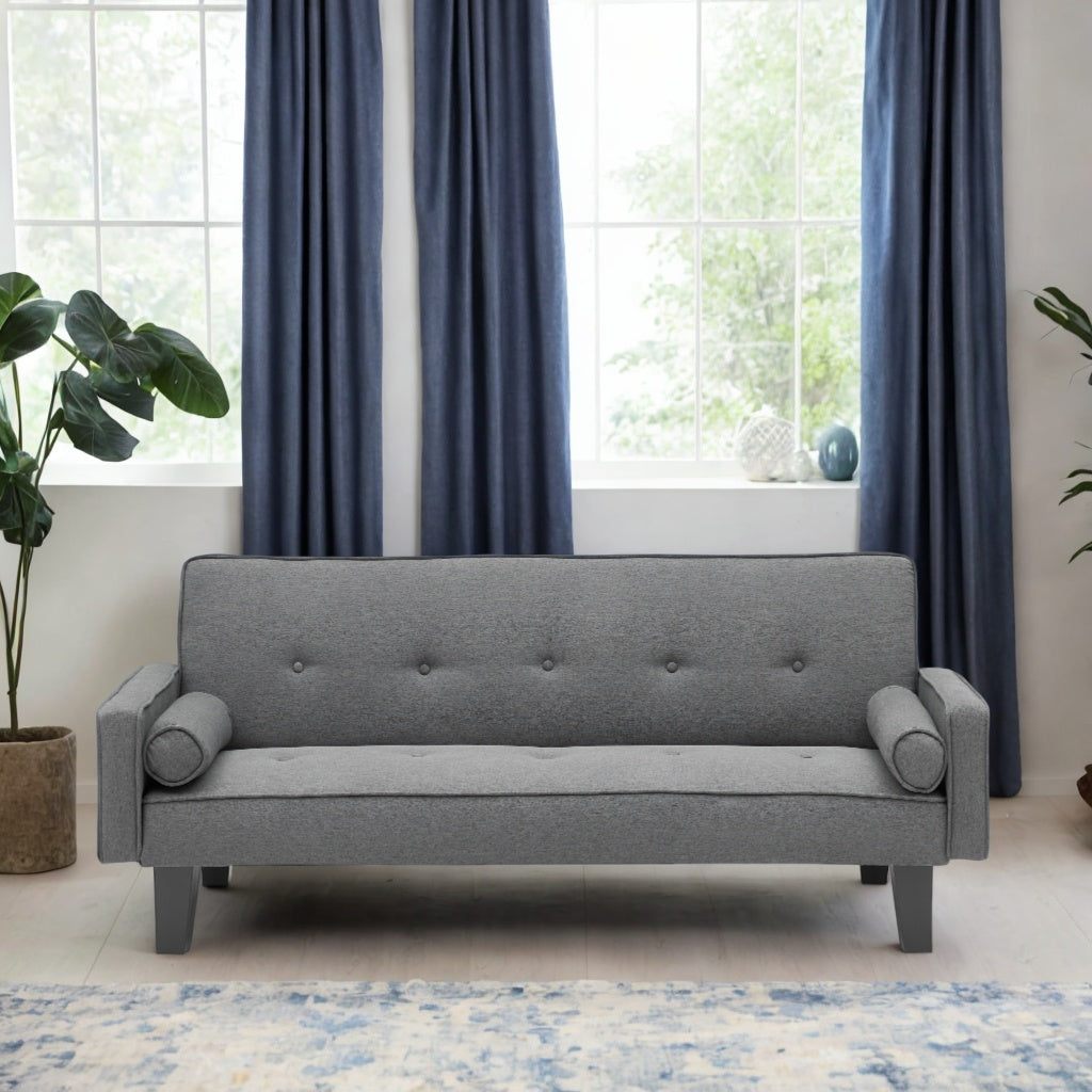 Dark Gray Cotton Linen Convertible Sofa Bed with Two Pillows H88008