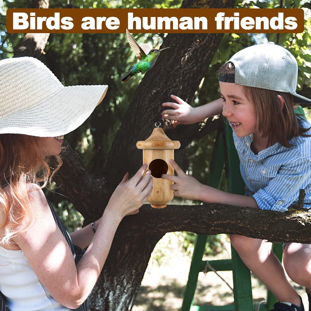 3 Pack Wooden Hummingbird House with Hemp Ropes F436885