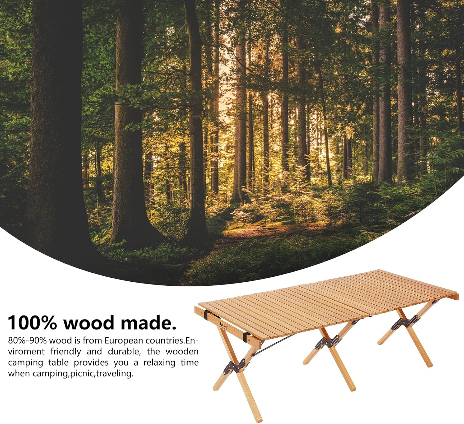 4ft Low Folding Solid Wood Picnic Table with Carry Bag X83166