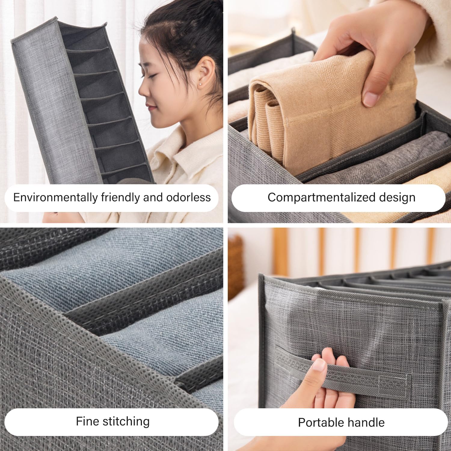 4 Packs 6-Compartment Clothes Organizer Drawer With Handles Z864057