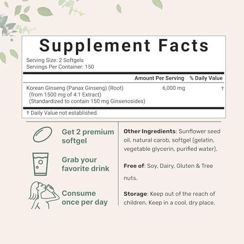 300 Softgels Red Panax Ginseng Supplement 6,000mg Per Serving Y97667