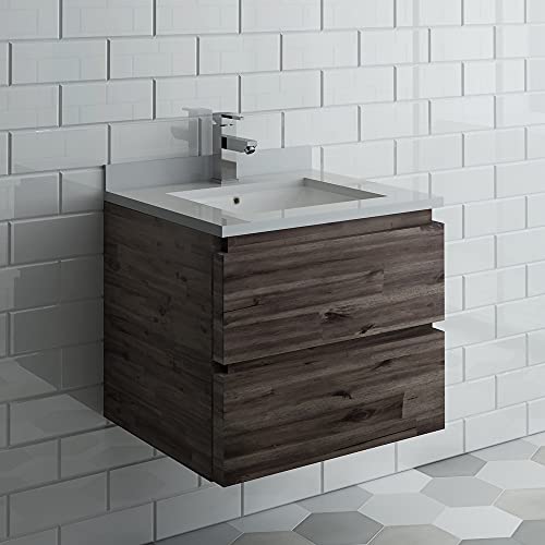 24 Inch Wall Hung Bathroom Vanity with Quartz Countertop and Ceramic Sink S451877