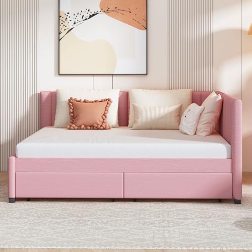 Twin Linen Fabric Upholstered Daybed with Trundle W6952