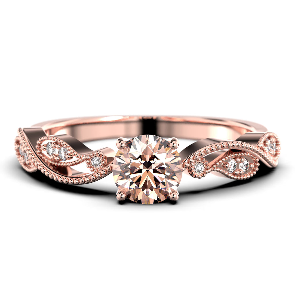 1.25 Carat Round Cut Morganite And Diamond Moissanite Engagement Ring in 925 Sterling Silver With 18k Rose Gold Plating K570521