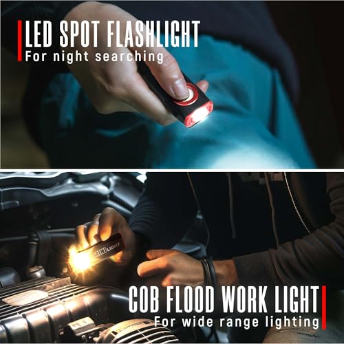 1600 Lumens Mini Magnetic Flat LED Flashlight with Clip, 3 Modes Waterproof Pocket Light (Ruby red) R531121