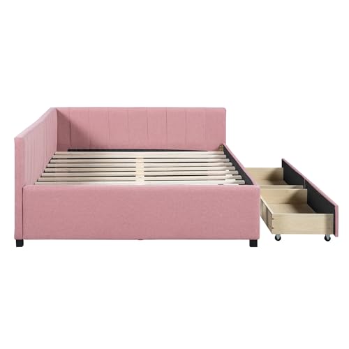 Twin Linen Fabric Upholstered Daybed with Trundle W6952