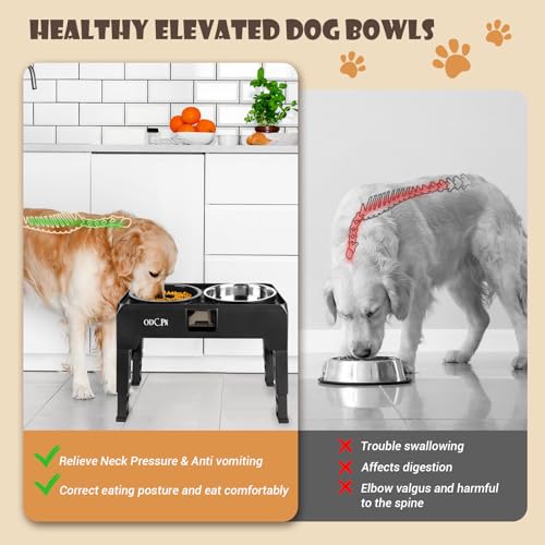6 Height Adjustable Raised Dog Bowls with 2 Stainless Steel & 1 Slow Feeder Dog Food Bowls, Non-Slip Dog Food Stand with Catchment Drawer L79192