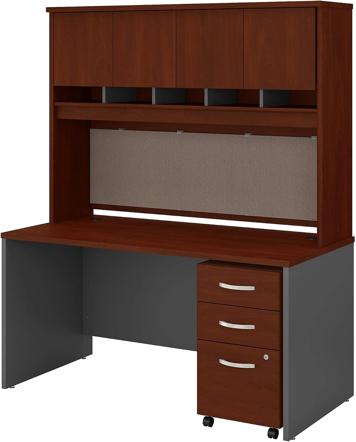 60W x 30D Mocha Cherry Office Desk with Hutch and Mobile File Cabinet S890636