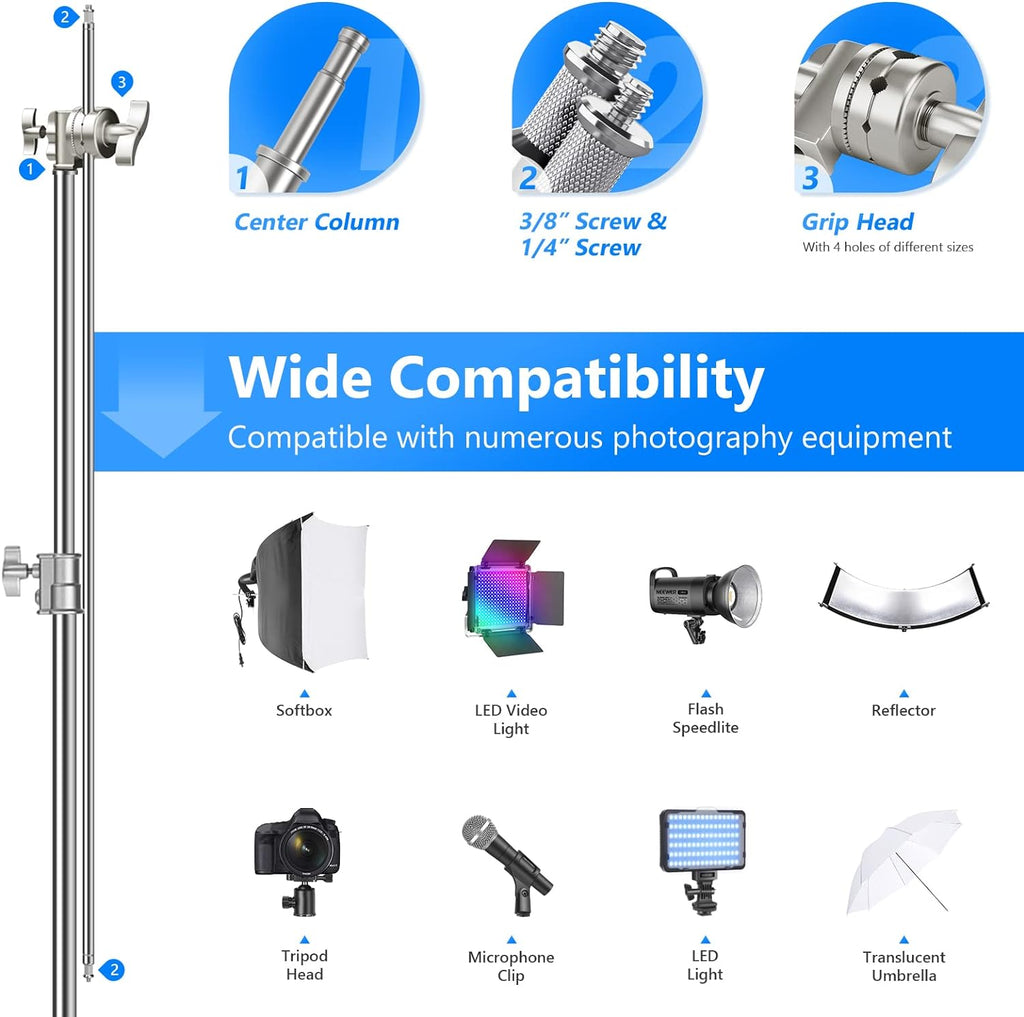 100% Stainless Steel C-Stand (2-Pack) with Extension Arm, Grip Head, Turtle Base Q6055