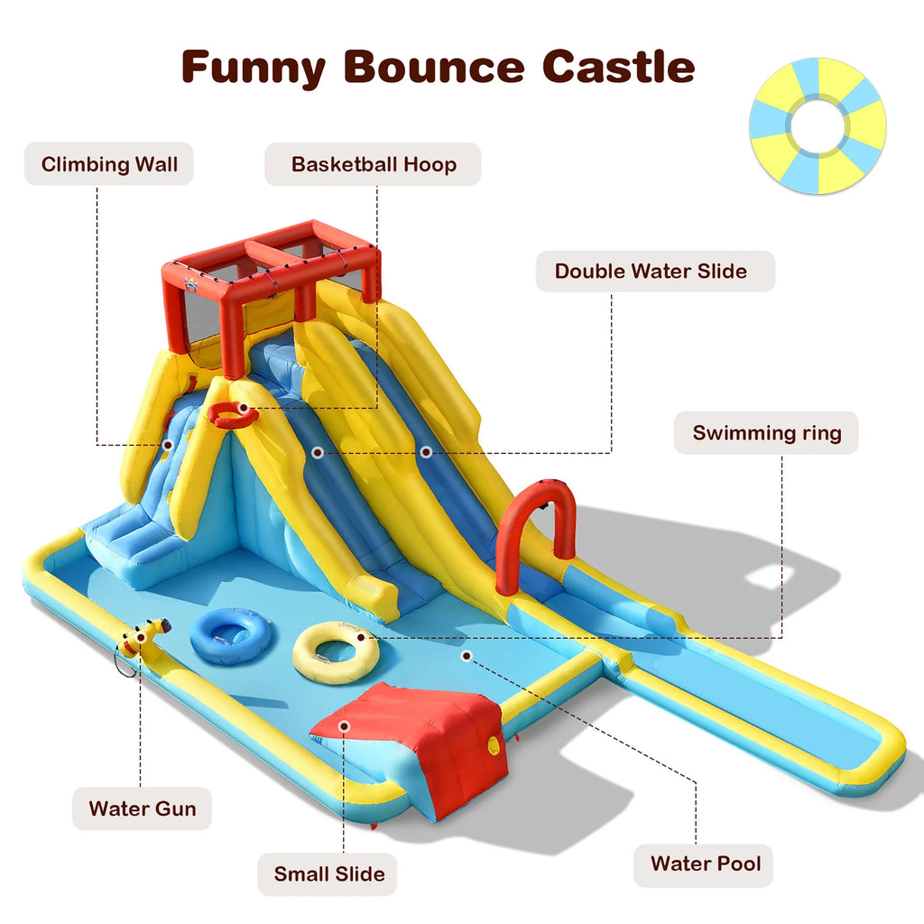 Inflatable Dual Slide Water Park Climbing Bouncer with 735W Blower Q847