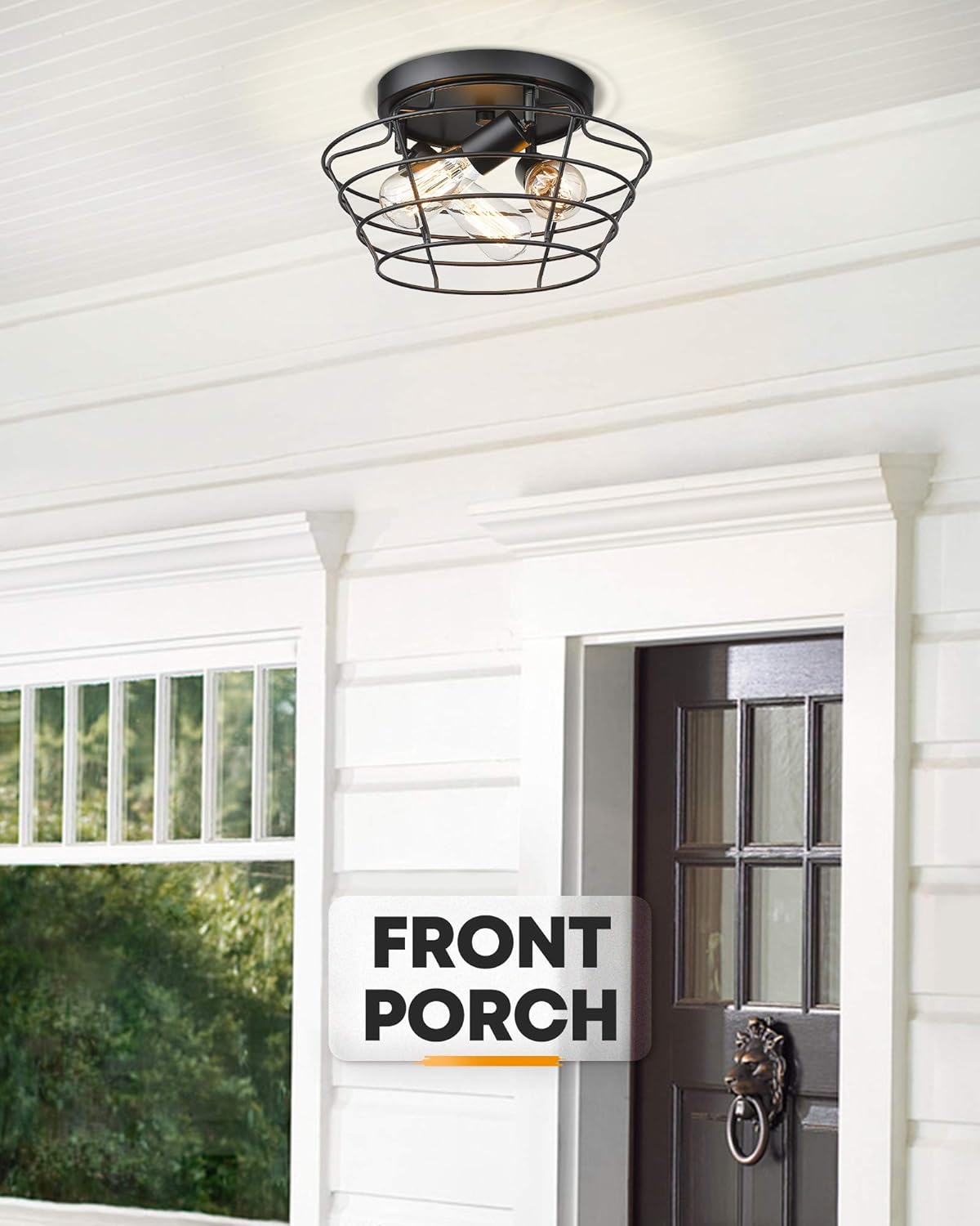 Vintage Black Metal Cage Ceiling Light Fixture H90461
