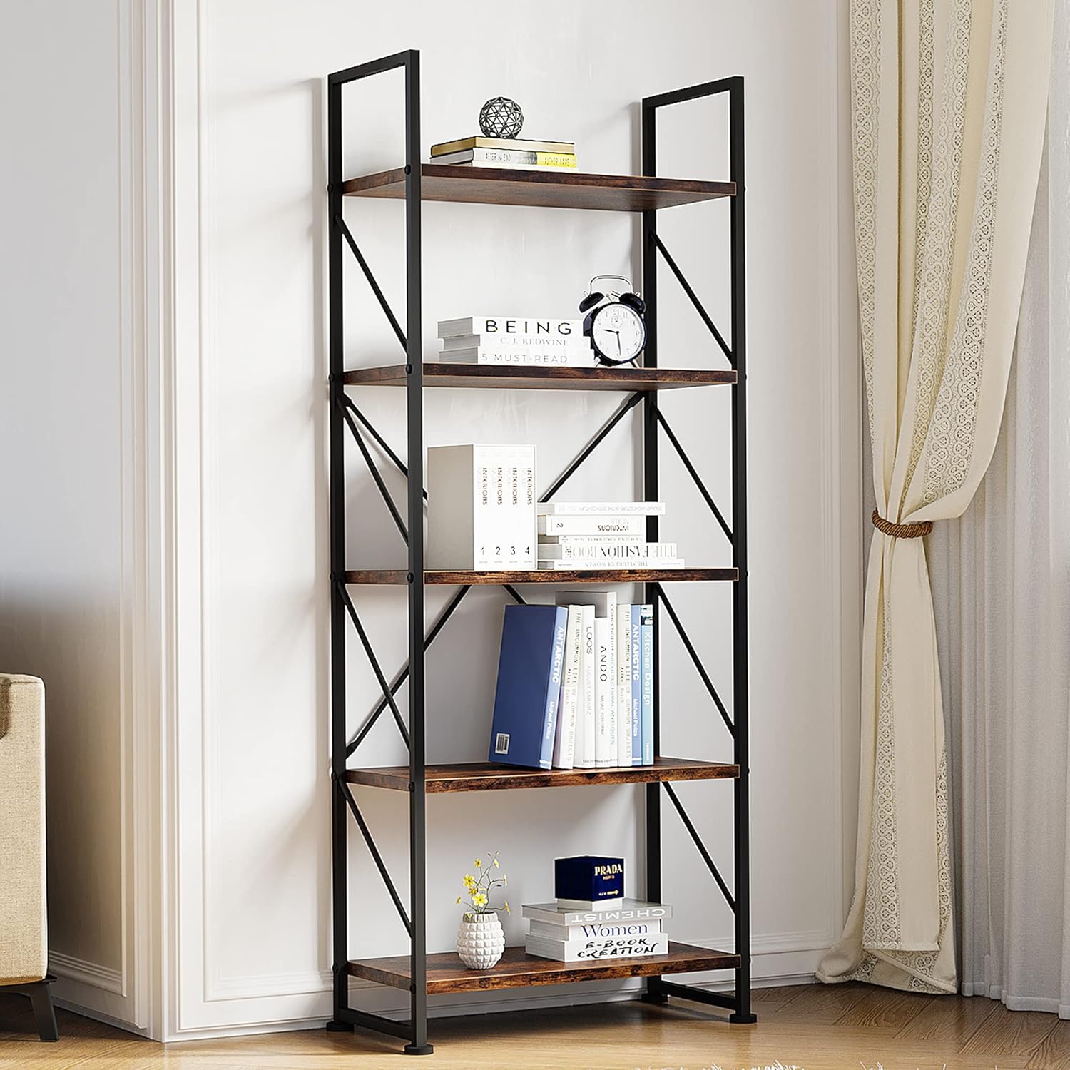 5 Tiers White Bookshelf J22220
