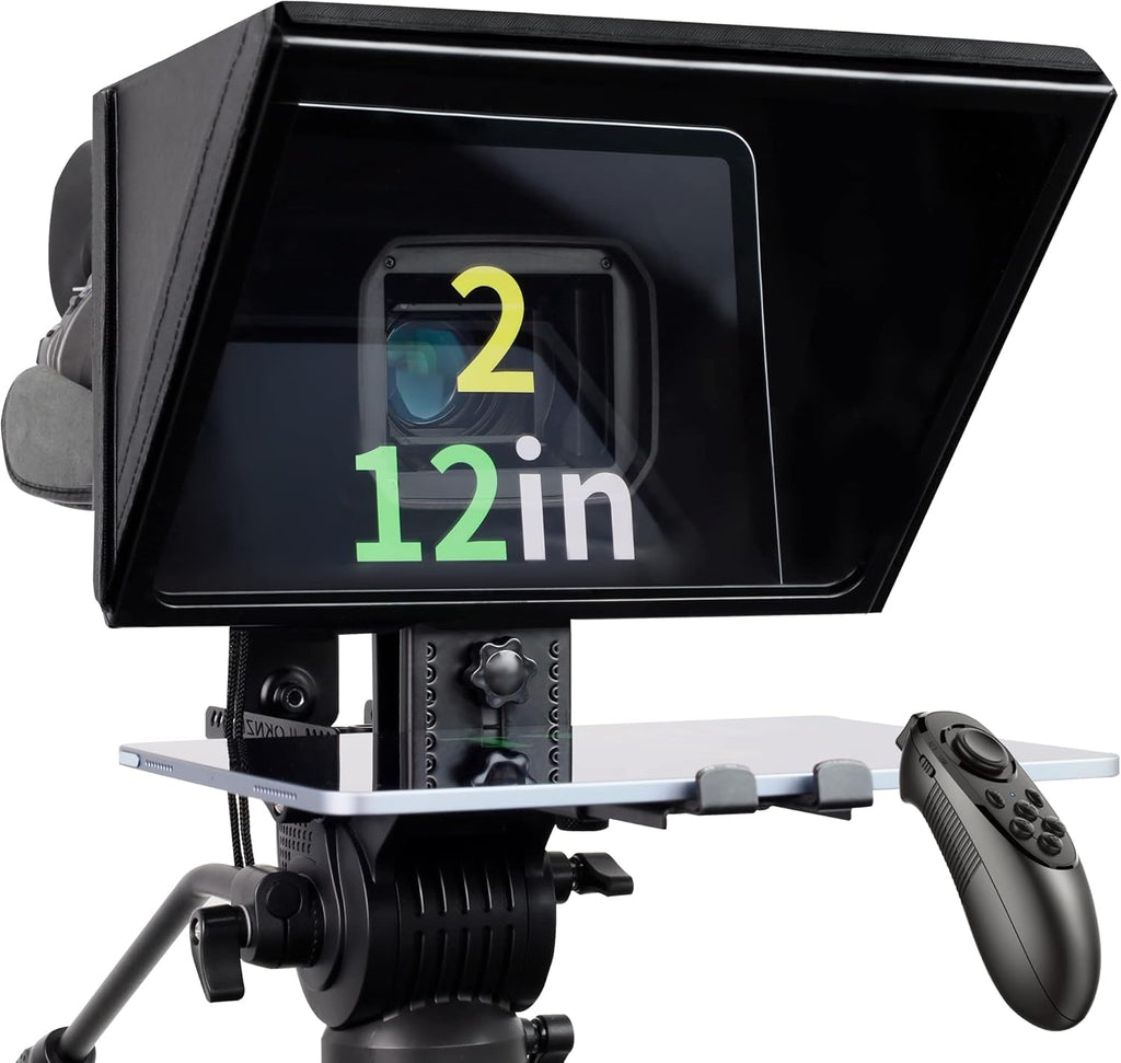 Liftable Teleprompter with Remote Control and Metal Tempered Optical Glass for 12.9 Tablets D4136