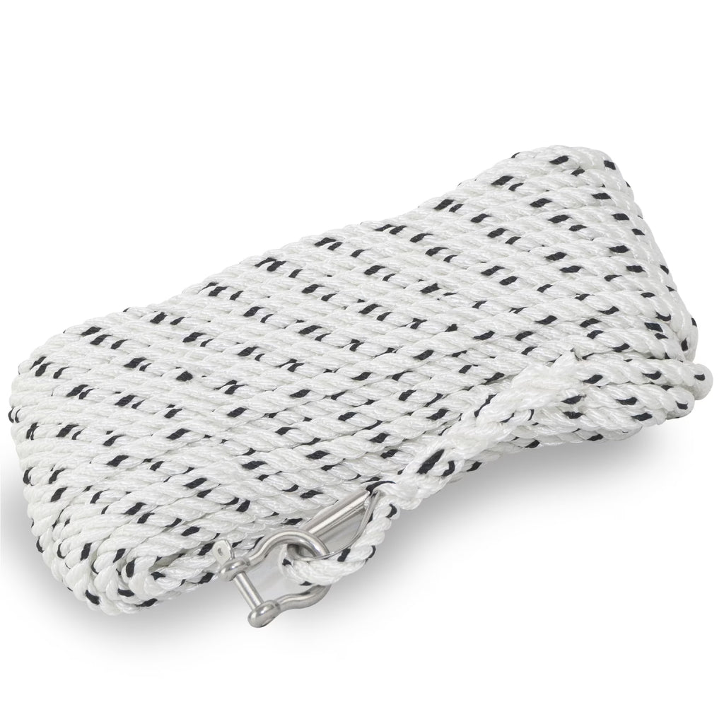 1/2 inch x 100 ft 3-Strand White Nylon Anchor Rope Line with Stainless Steel Thimble and Schakle C270