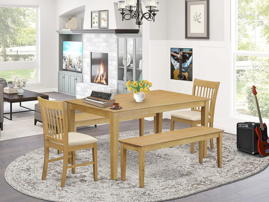 5 Pc Oak Finish Dining Set with Linen Fabric Chairs P484275