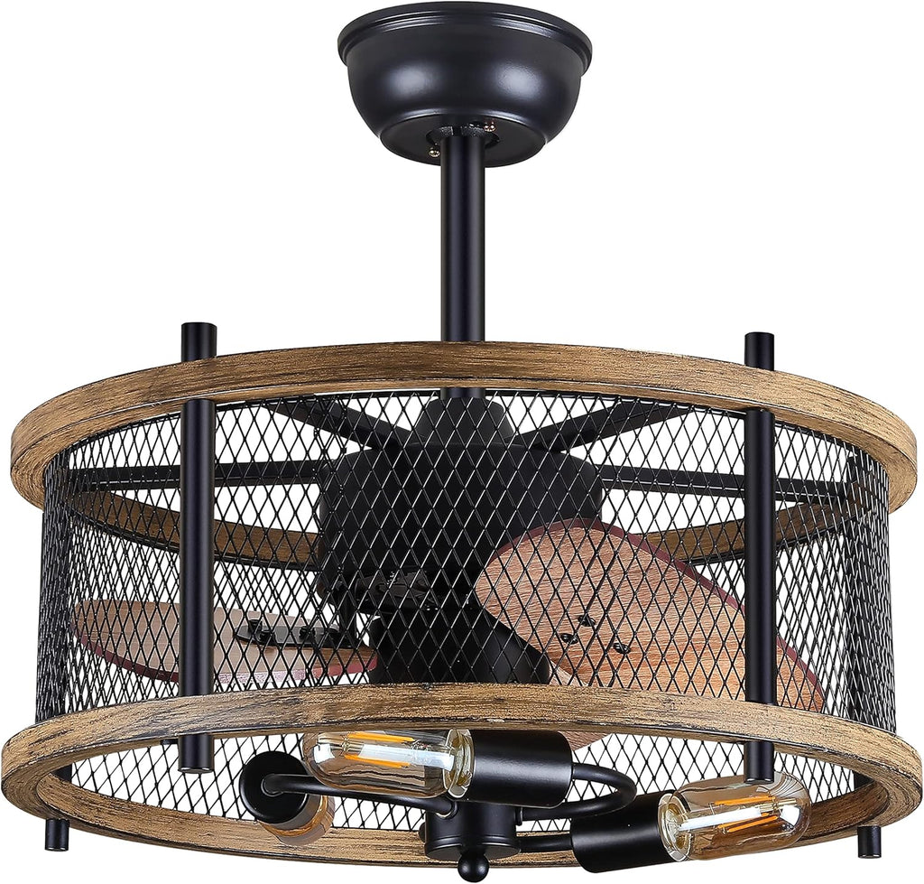 20-inch Caged Ceiling Fan with Lights, Reversible, Remote, Bladeless B45655