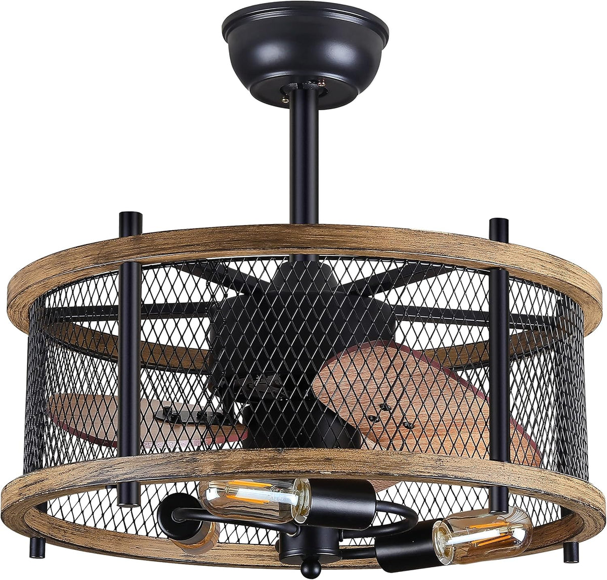 20-inch Caged Ceiling Fan with Lights, Reversible, Remote, Bladeless B45655