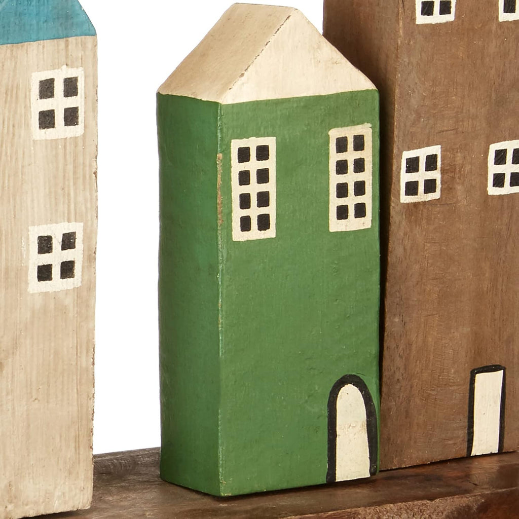 Multicolored Hand-Carved Mango Wood Village on Tray R601541