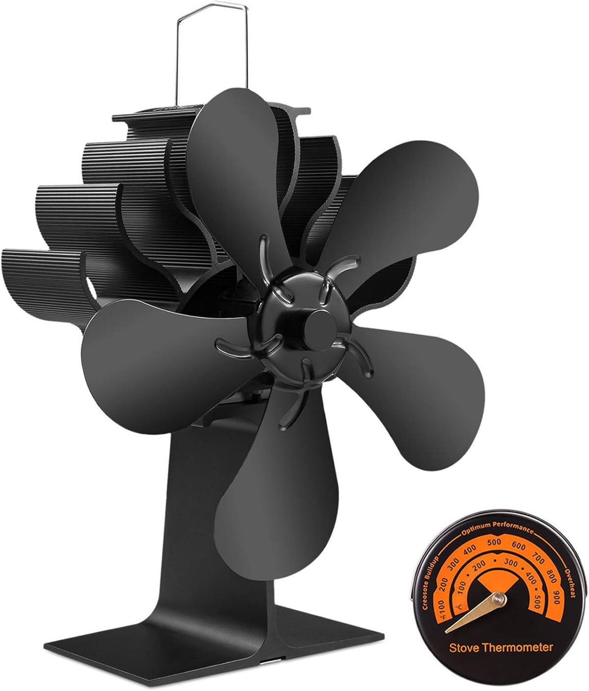 6 Blades Heat Powered Stove Fan with Magnetic Thermometer Pack of 2 N10971