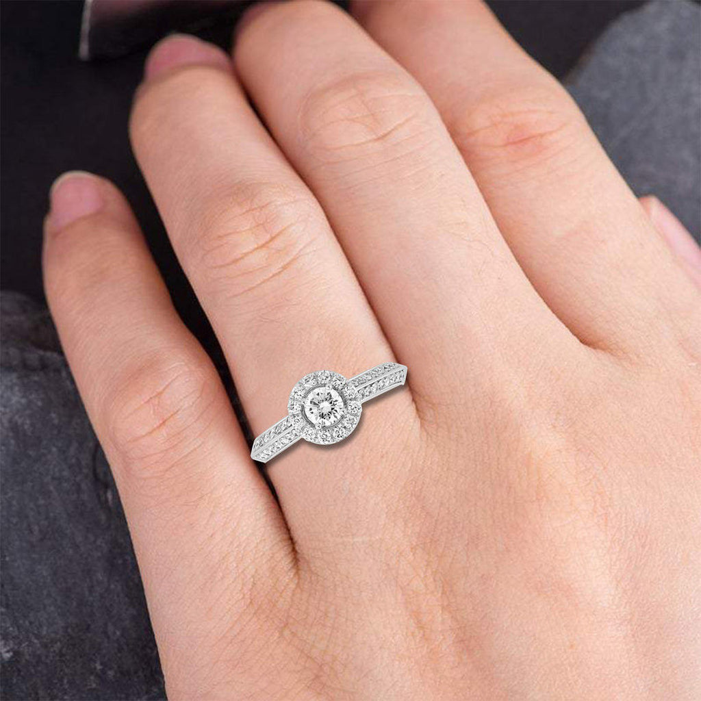 14KT Solid White Gold Lab Created Diamond Engagement Ring W3859