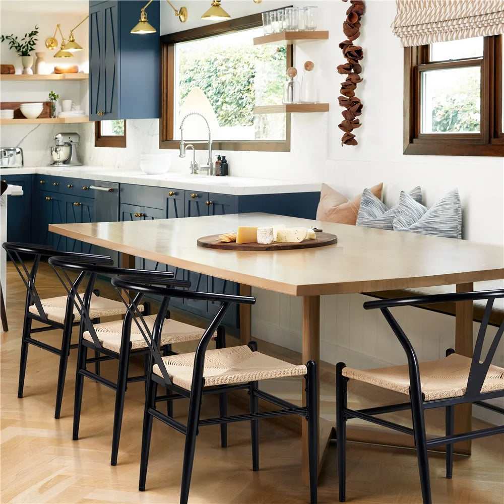Set of 2 Black Metal Dining Chair with Y-Shaped Backrest X511378