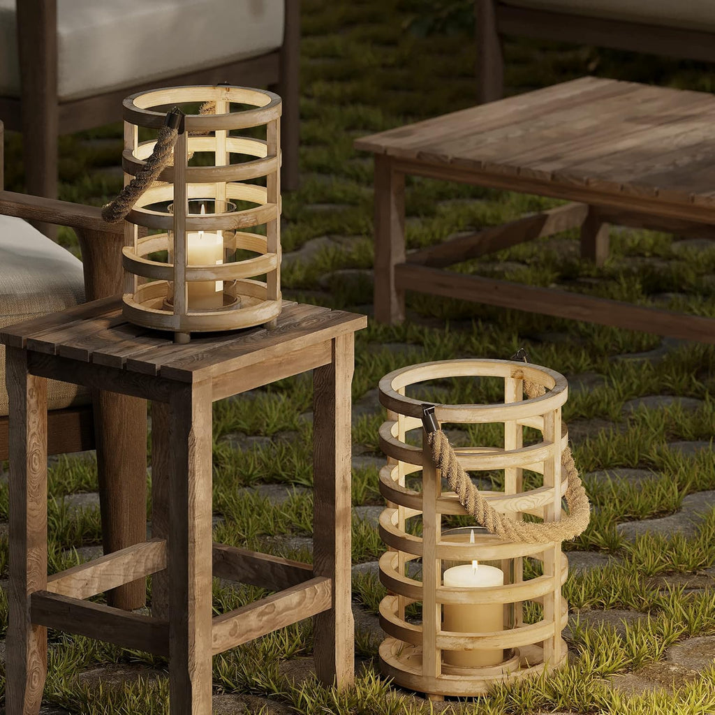 Whitewash Wooden Lantern Candle Holders, Set of 2 P751836