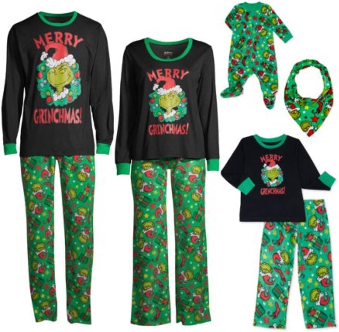 Grinch Pajamas Set Fleece Pant Long Sleeve Shirt Green Black Small R8647